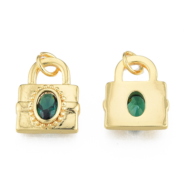 

PandaHall Glass Charms, with Jump Rings and Brass Findings, Real 18K Gold Plated, Nickel Free, Lock, Green, 15x12x3mm, Hole: 3mm Brass+Glass...