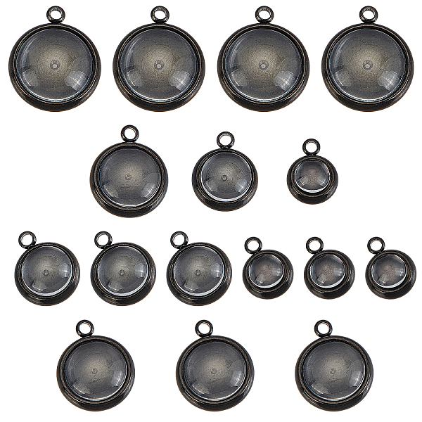 

PandaHall DICOSMETIC 24 Sets 4 Sizes Black Color Round Pendant Cabochon Setting Stainless Steel Plain Edge Blank Bezel Pendant Flat Tray...