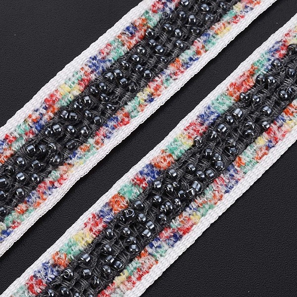 

PandaHall Nylon Ribbon, with Glass Seed Beads, Black, 3/4 inch(19~20mm) Nylon None Black
