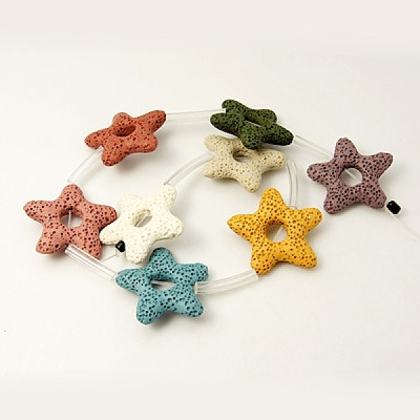 

PandaHall Natural Lava Rock Beads Strands, Dyed, Star, Mixed Color, 33~35x7~8mm, Hole:2mm Lava Rock Star Multicolor