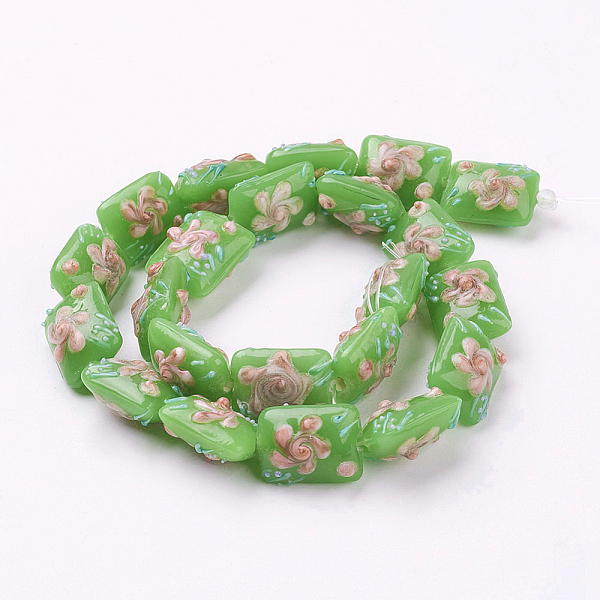 

PandaHall Handmade Bumpy Lampwork Beads Strands, Rectangle with Flower, Yellow Green, 17.5~18x14x11~13mm, Hole: 2mm Lampwork Rectangle Green