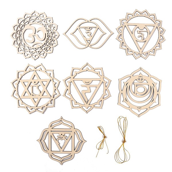 

PandaHall 7 Chakra Theme Unfinished Wooden Pendant Decorations, with Ropes, for Wall Decoration, Meditation, BurlyWood, Pendant..., Orange