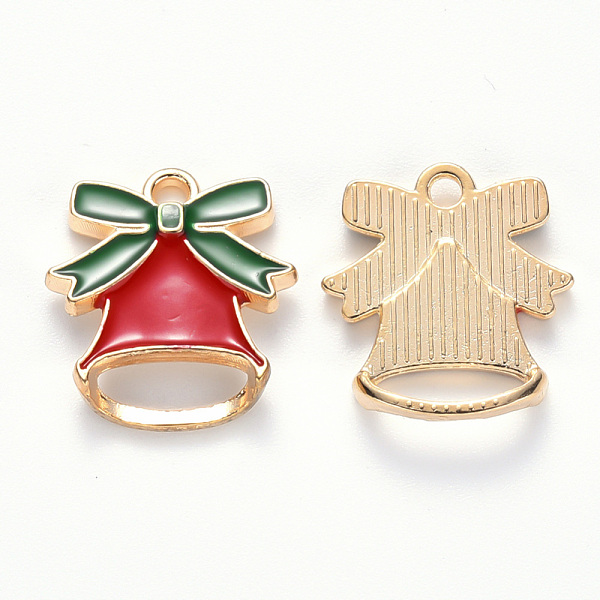 

PandaHall Alloy Enamel Pendants, for Christmas, Jingle Bell, Light Gold, Red, 16x14.5x3mm, Hole: 1.6mm Alloy+Enamel Bell Red