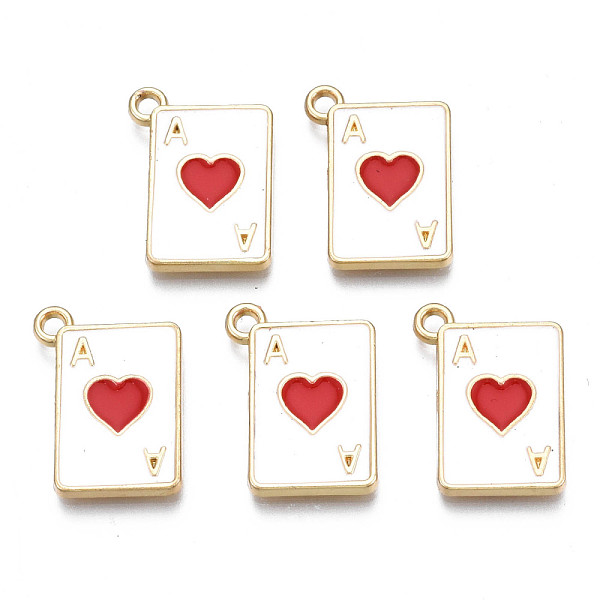 

PandaHall Rack Plating Alloy Enamel Pendants, Light Gold, Cadmium Free & Nickel Free & Lead Free, Playing Cards Ace of Hearts, Red...