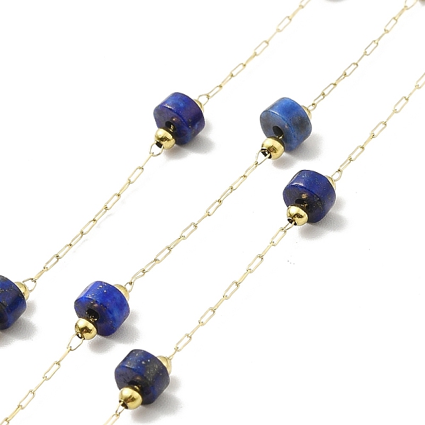 

PandaHall Ion Plating(IP) 316 Surgical Stainless Steel Paperclip Chains, with Natural Lapis Lazuli Column Beads, Soldered, Real 18K Gold...