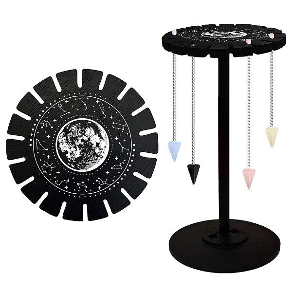 

PandaHall Wooden Wheel, Wooden Display Shelf, Black Holder Stand, Rustic Divination Pendulum Storage Rack, Witch Stuff, Moon, Wheel: 120x8mm...