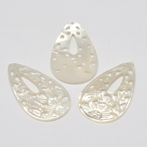 

PandaHall Natural Mother of Pearl Shell Pendants, teardrop, White, 37x21x1.5mm, Hole: 1mm White Shell Teardrop White