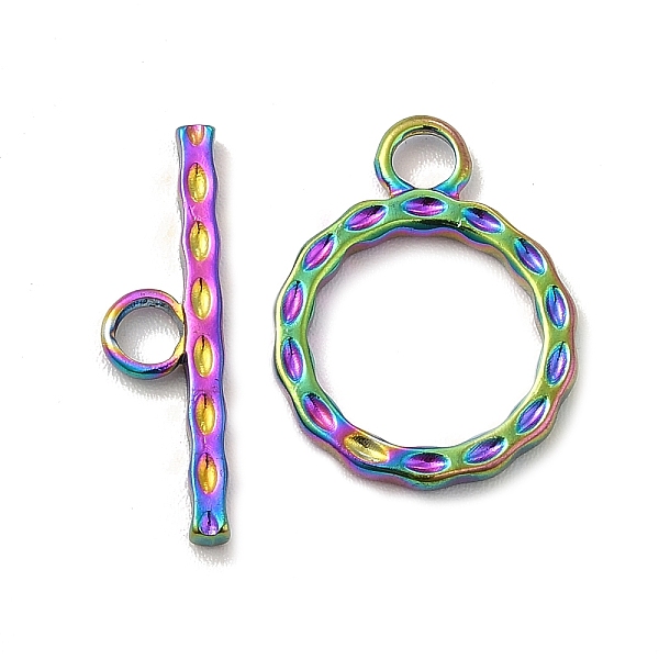 

PandaHall Ion Plating(IP) 304 Stainless Steel Toggle Clasps, Round Ring, Rainbow Color, Ring: 18x14x2mm, Hole: 2.8mm, 10.5mm inner diameter...