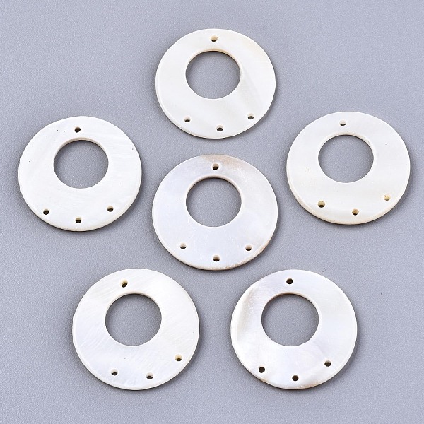 

PandaHall Natural Freshwater Shell Chandelier Component Links, Donut, Seashell Color, 30x2.5mm, Hole: 1.4mm Shell Donut