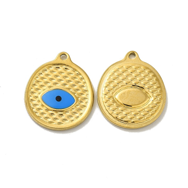 

PandaHall Ion Plating(IP) 304 Stainless Steel Enamel Pendants, Flat Round with Evil Eye Charm, Golden, 20x15x2mm, Hole: 2mm Stainless...