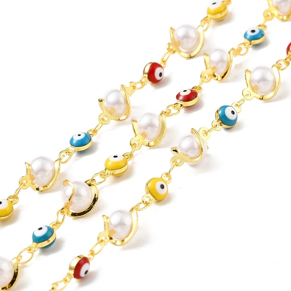 

PandaHall Handmade Brass Enamel Flat Round with Evil Eye Link Chain, with Twisted CCB Plastic Bead Links, Long-Lasting Plated, Soldered...