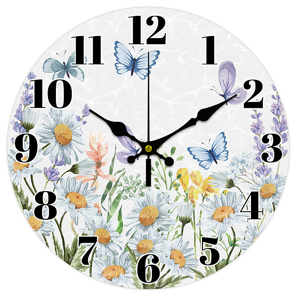 PandaHall CHGCRAFT 12inch Daisies Wall Clock Silent Wooden Round Clock Battery Operated Flower Wall Clock for Home Decor Living Room Kitchen...