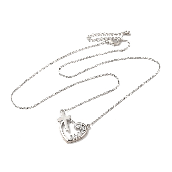 

PandaHall Clear Cubic Zirconia Heart with Cross Pendant Necklace, Brass Jewelry for Women, Platinum, 17.32 inch(44cm) Cubic Zirconia Clear
