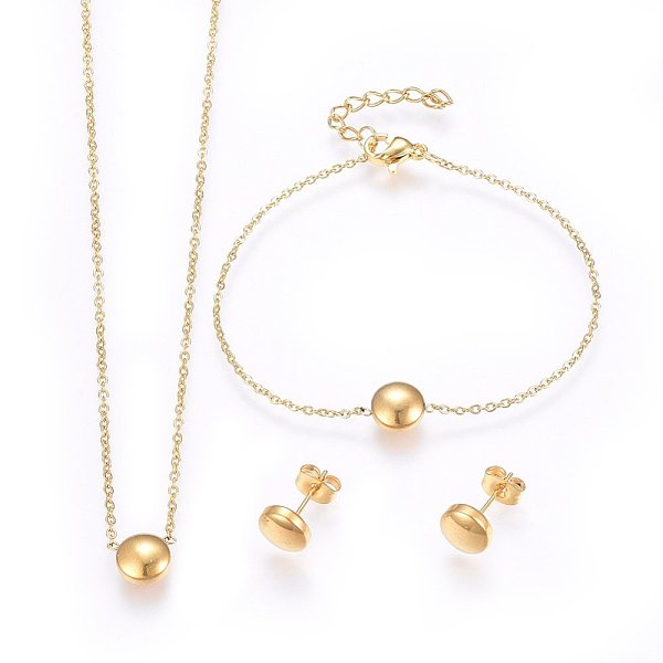 

PandaHall 304 Stainless Steel Jewelry Sets, Pendant Necklaces & Stud Earrings & Bracelets, Flat Round, Mixed Color, 16.93 inch(43cm), 6-3/4..., Multicolor