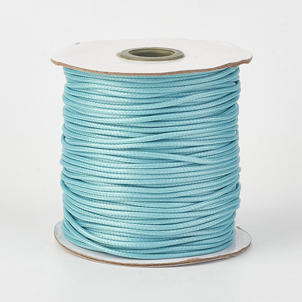 

PandaHall Eco-Friendly Korean Waxed Polyester Cord, Cyan, 1.5mm, about 169.51~174.98 Yards(155~160m)/Roll Waxed Polyester Cord Cyan