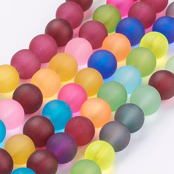 

PandaHall Frosted Glass Beads Strands, Round, Mixed Color, 10mm, Hole: 1mm, about 43pcs/strand, 16 inch Glass Round Multicolor