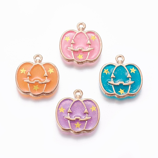 

PandaHall Alloy Enamel Pendants, Pumpkin Jack-O'-Lantern, Light Gold, Mixed Color, 20x18.7x2.5mm, Hole: 1.6mm Alloy+Enamel Pumpkin..., Multicolor