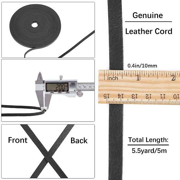 

PandaHall Gorgecraft Flat Cowhide Leather Cord, for Jewelry Making, Black, 10x2mm Cowhide Flat Black