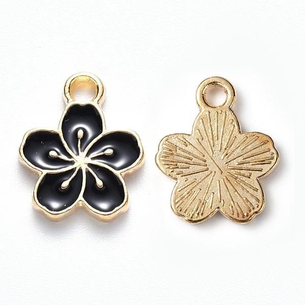 

PandaHall Alloy Enamel Charms, Plum Blossom Flower, Light Gold, Black, 14.5x12x1.5mm, Hole: 2mm Alloy+Enamel Flower Black