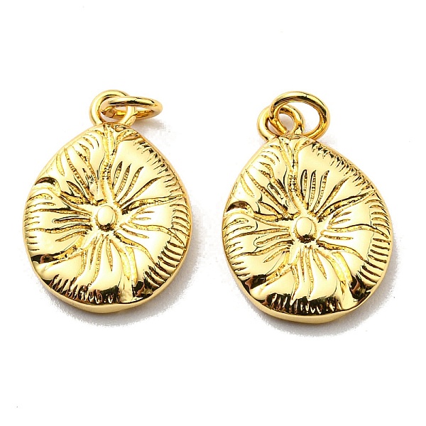 

PandaHall Rack Plating Brass Pendants, with Jump Ring, Lead Free & Cadmium Free, Long-Lasting Plated, Teardrop with Flower Charm, Real 18K...