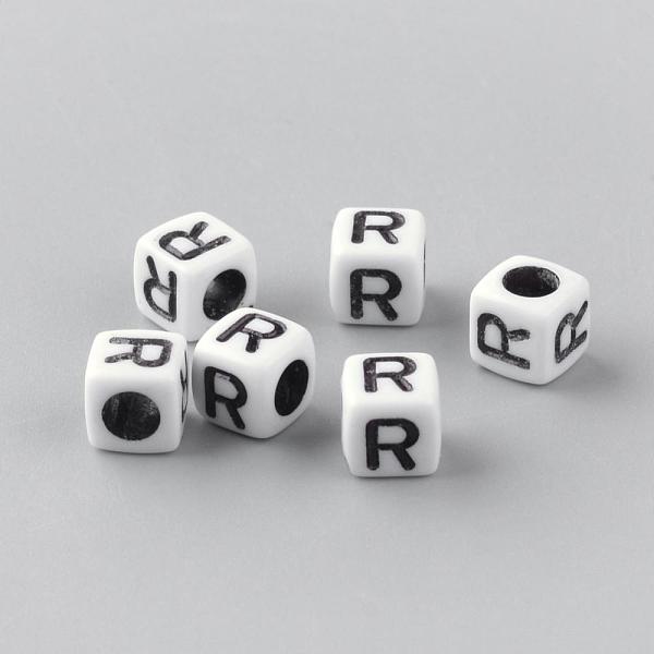 

PandaHall Opaque Acrylic Beads, Letter Style, Cube, Letter.R, 6x6x6mm, Hole: 3mm, about 3000pcs/500g Acrylic Letter R