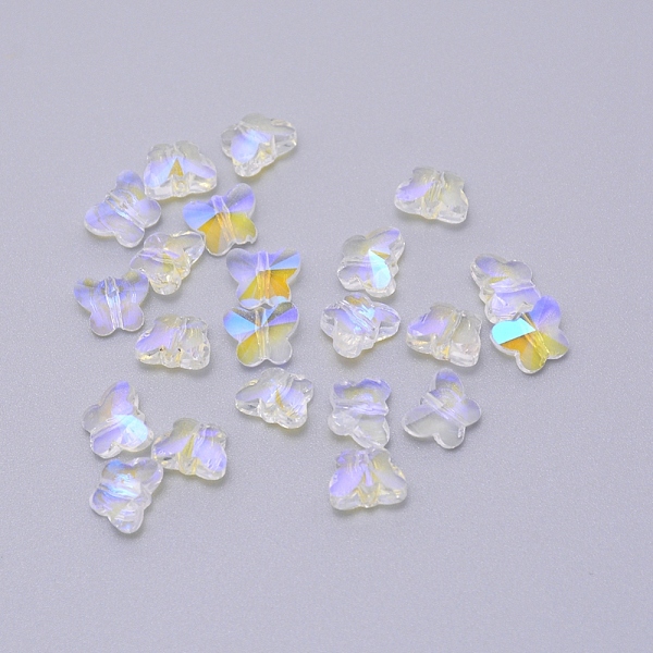

PandaHall Transparent Electroplate Glass Beads, Faceted, Butterfly, AB Color Plated, Clear AB, 8x10x5.5mm, Hole: 1mm Glass Butterfly White