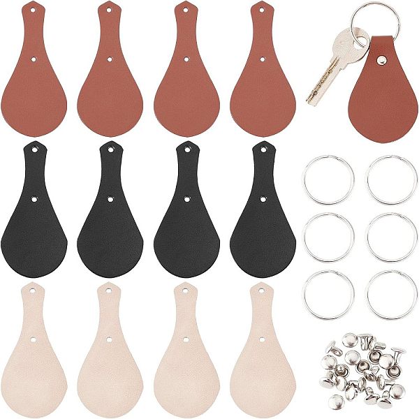 

PandaHall OLYCRAFT 12Pack Genuine Leather Keychain Kit Leather Keychain Making Kits Blank Leather Key Ring Set Key Fobs with Keyrings, Rivet..., Multicolor