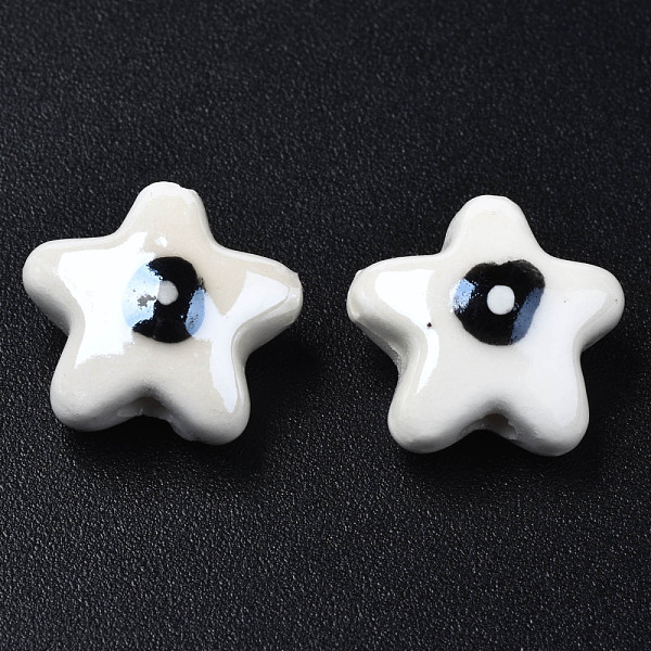 

PandaHall Handmade Porcelain Beads, Famille Rose Style, Star with Eye, White, 15x16x8.5mm, Hole: 2mm Porcelain Eye White