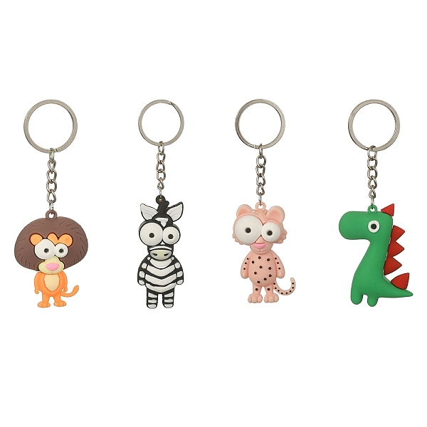 

PandaHall PVC Plastic Pendant Keychain, with Platinum Plated Iron Split Key Rings, Zebra/Leopard/Lion/Dinosaur, Mixed Color, 10.5~12.6cm..., Multicolor