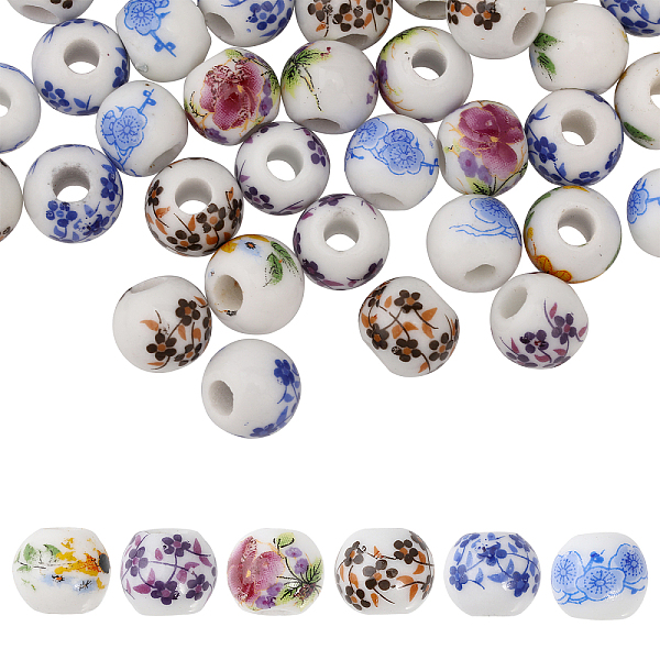 

PandaHall Globleland 210Pcs 6 Style Handmade Porcelain Beads, Rondelle with Flower Pattern, Mixed Color, 8~8.5x7~7.5mm, Hole: 3~3.5mm..., Multicolor