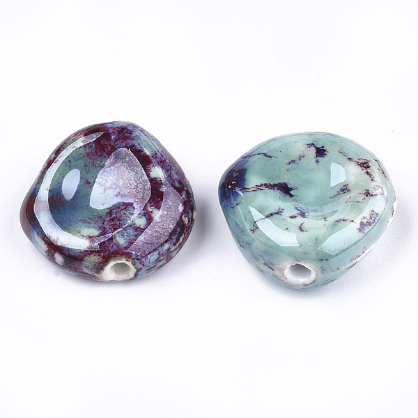 

PandaHall Handmade Porcelain Beads, Fancy Antique Glazed Porcelain, Nuggets, Colorful, 32~33x32~34x14~15mm, Hole: 3.5~4mm Porcelain Nuggets
