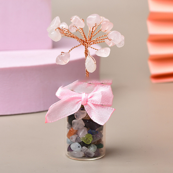 

PandaHall Natural Rose Quartz Chips Tree of Life Decorations, Glass Wish Bottle with Copper Wire Feng Shui Energy Stone Gift for Women Men...