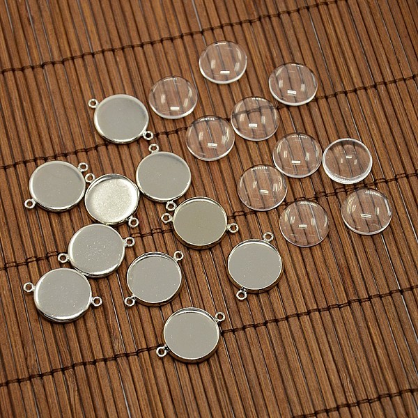 

PandaHall 14mm Dome Clear Glass Cover and Platinum Brass Cabochon Connector Setting Sets, Cadmium Free & Lead Free & Nickel Free, Setting...