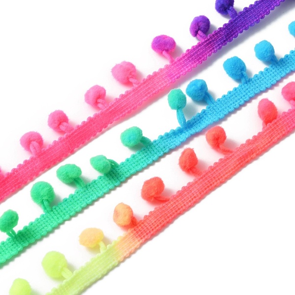 

PandaHall Gradient Color Polyester Tassel Lace Trim, Pom Poms Fringe Ball Trim, Garment Accessories, Colorful, 7/8 inch(21mm), Belt: 10x1mm...