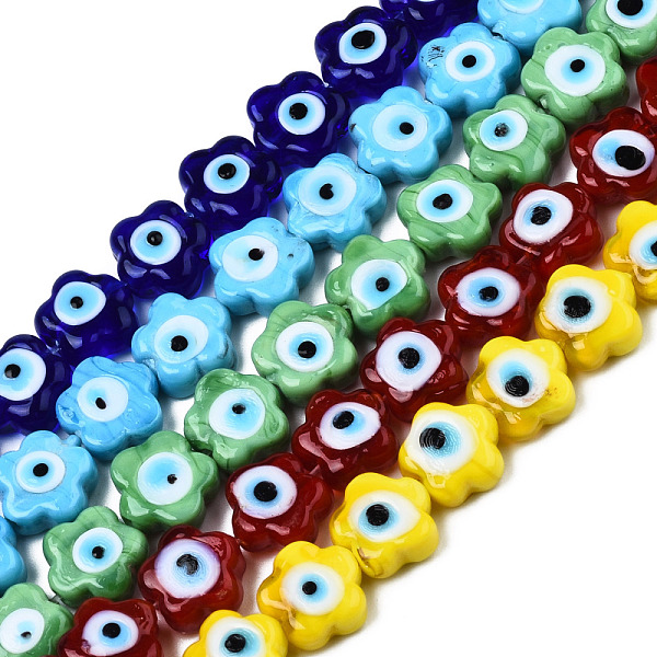 

PandaHall Handmade Evil Eye Lampwork Beads Strands, Flower, Mixed Color, 11x12x6mm, Hole: 1.6mm, about 33pcs/strand, 14.57 inch(37cm)..., Multicolor
