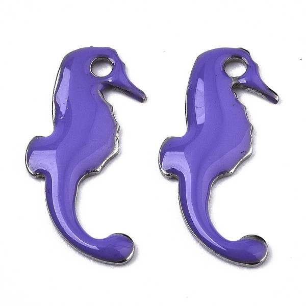 

PandaHall 201 Stainless Steel Enamel Charms, Sea Horse, Stainless Steel Color, Medium Slate Blue, 15x7x1mm, Hole: 1.2mm Stainless..., Purple