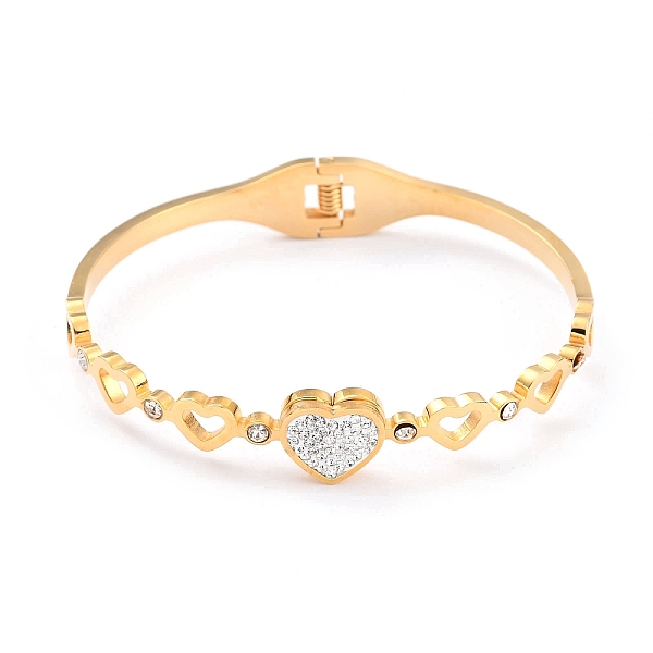 

PandaHall 304 Stainless Steel Bangles, with Polymer Clay Rhinestone, Heart, Crystal, Mixed Color, Inner Diameter: 2-3/8x1-7/8 inch(6x4.75cm)..., Clear