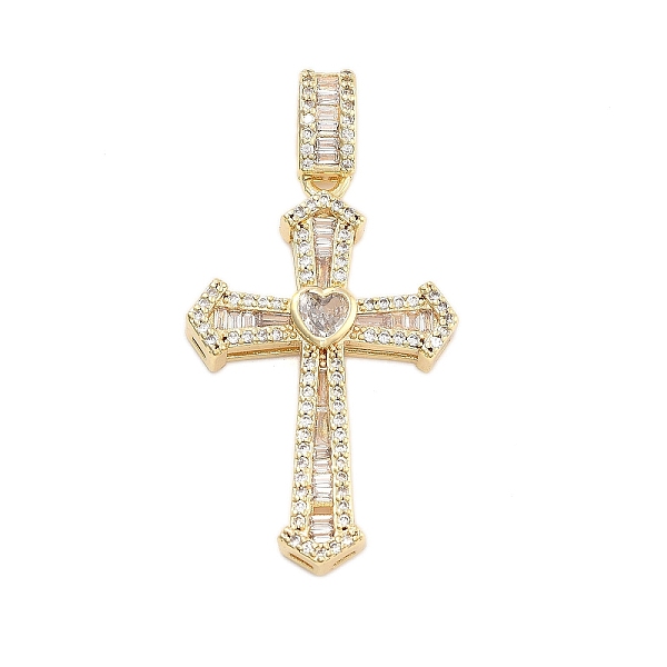 

PandaHall Brass Pave Clear Cubic Zirconia Pendants, Golden, Cross, 34x21x4mm, Hole: 5mm Brass+Cubic Zirconia Cross Clear