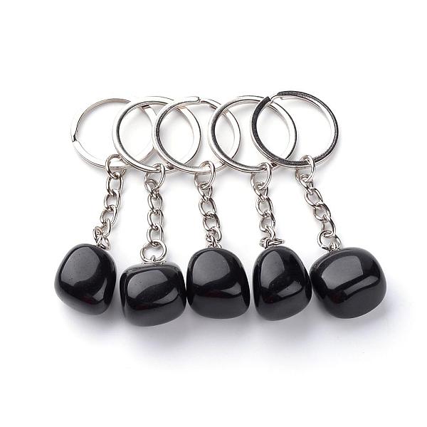 

PandaHall Natural Obsidian Keychain, with Iron Findings, Platinum, 85~94mm Obsidian Nuggets