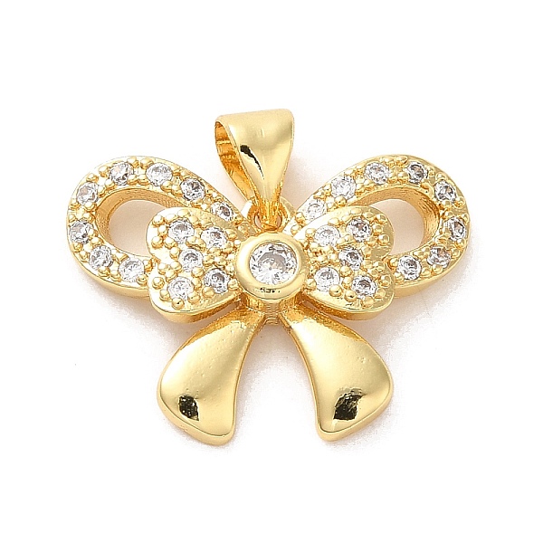 

PandaHall Rack Plating Brass Micro Pave Clear Cubic Zirconia Pendants, Long-Lasting Plated, Cadmium Free & Lead Free, Bowknot, Real 18K Gold...
