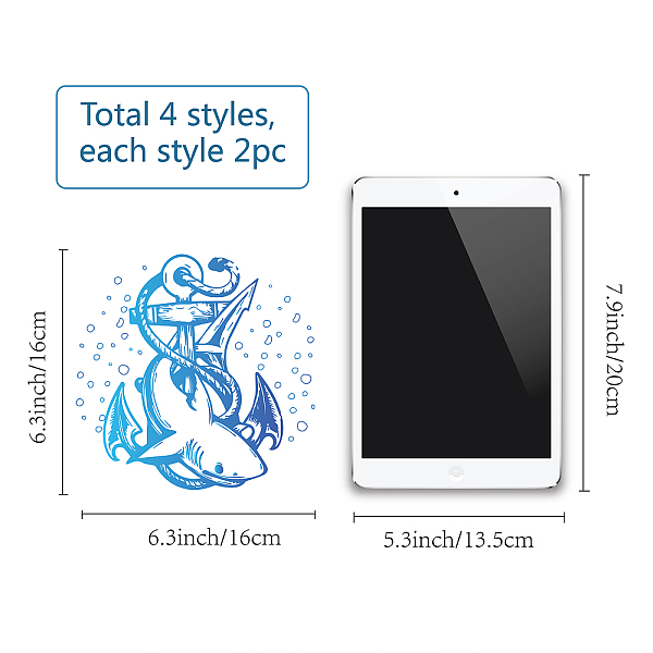 

PandaHall GORGECRAFT 8PCS 6.3" Sea Animal Window Decals Static Shark Anti-Collision Glass Sliding Door Sticker Clings Non Adhesive Alert..., Blue