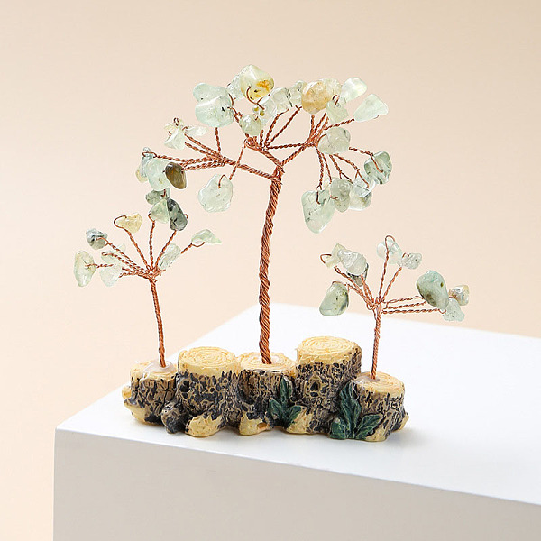 

PandaHall Natural Prehnite Chips Tree of Life Decorations, Mini Resin Stump Base with Copper Wire Feng Shui Energy Stone Gift for Home...