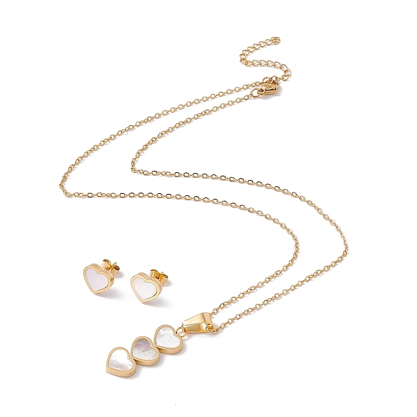 

PandaHall Natural Shell Heart Stud Earrings & Pendant Necklace, Vacuum Plating 304 Stainless Steel Jewelry Set for Women, Golden, 17.72 inch...