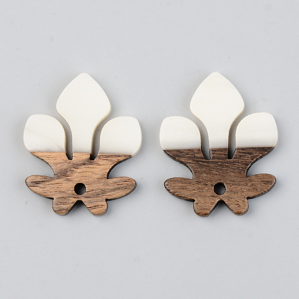 

PandaHall Opaque Resin & Walnut Wood Pendants, Fleur De Lis, Floral White, 28x23x3mm, Hole: 2mm Resin+Wood Flower