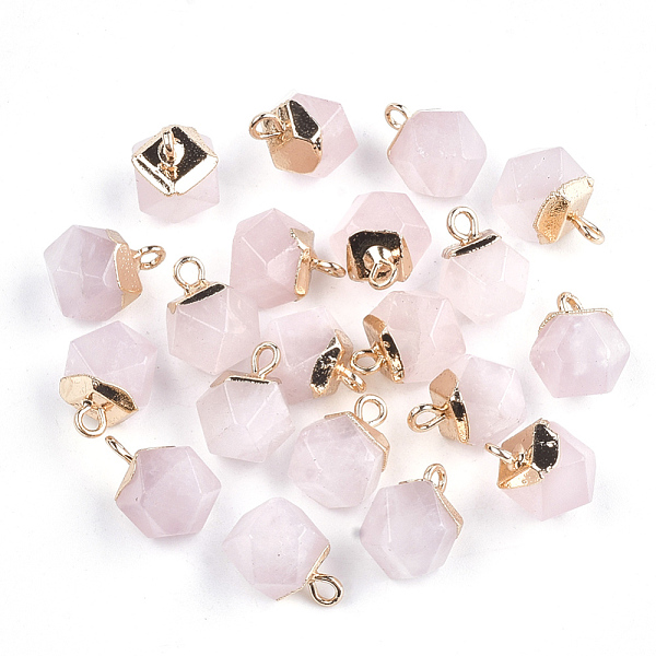 

PandaHall Electroplate Natural Rose Quartz Charms, with Iron Findings, Faceted, Golden, 11~12x8x8mm, Hole: 1.5mm Rose Quartz Others