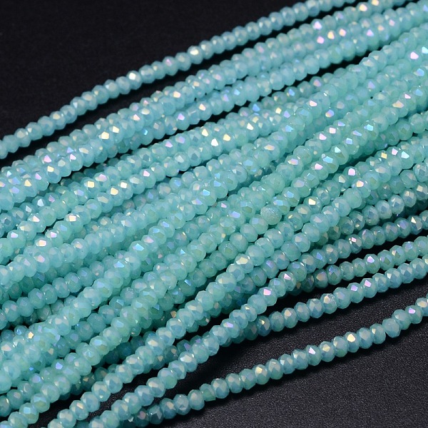 

PandaHall Faceted Rondelle Full Rainbow Plated Electroplate Glass Beads Strands, Sky Blue, 2.8~3x2mm, Hole: 0.8mm, about 200pcs/strand, 15.1...