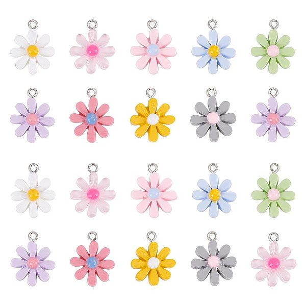 

PandaHall ARRICRAFT 54Pcs 9 Styles Opaque & Transparent Resin Pendants, Daisy Flower Charms, with Platinum Plated Iron Loops, Mixed Color..., Multicolor