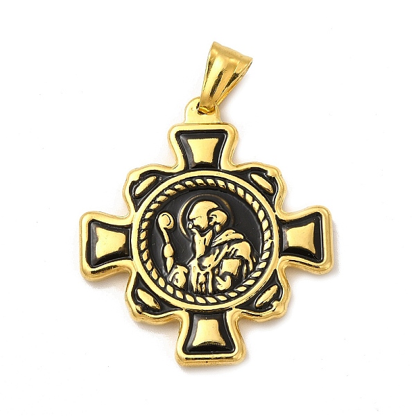 

PandaHall Ion Plating(IP) 304 Stainless Steel Religion Big Pendants, Saint Benedict of Nursia Maltese Cross Charms, with Black Enamel...