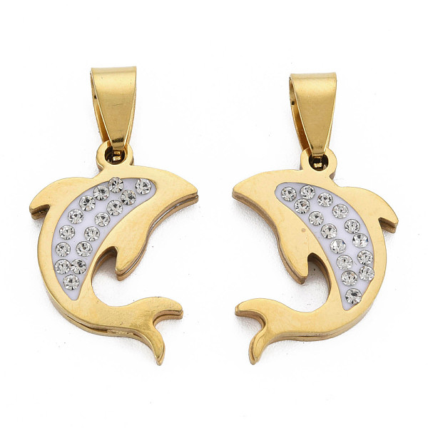 

PandaHall 201 Stainless Steel Pendants, with Crystal Rhinestone and Stainless Steel Snap On Bails, Dolphin, Golden, 22x16x3mm, Hole: 4x8mm..., Clear