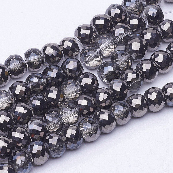 

PandaHall Electroplate Transparent Glass Beads Strands, Half Plated, Faceted, Drum, Black Plated, 8x6mm, Hole: 1mm, about 40pcs/strand, 9.4...